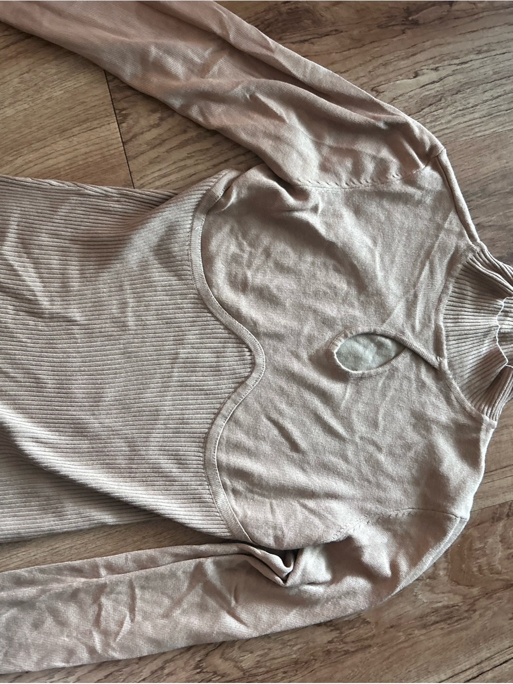 FREE with 5 for $25 bundle - Beige Long Sleeve Ribbed Top with Keyhole